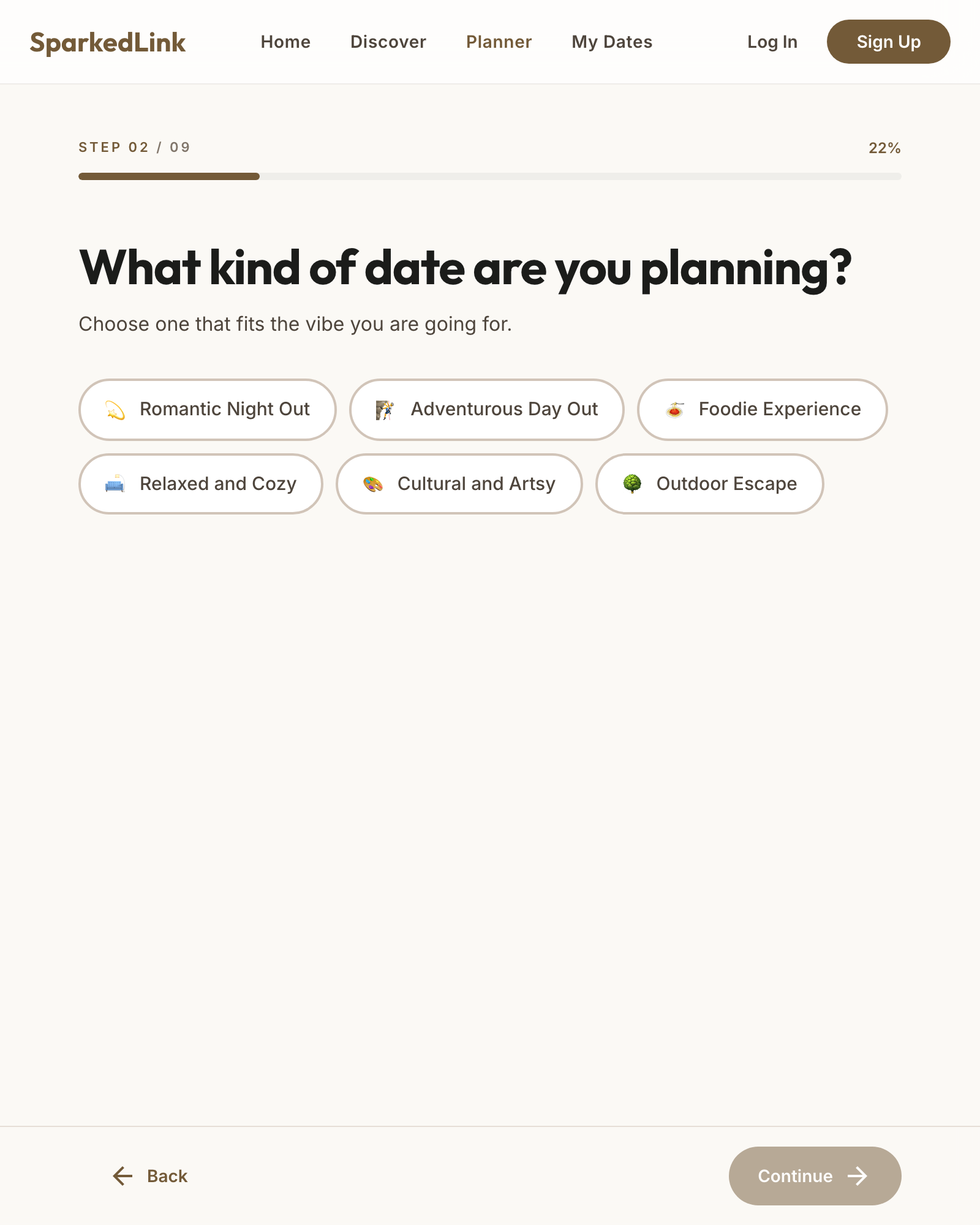 Questionnaire screen showing date type options